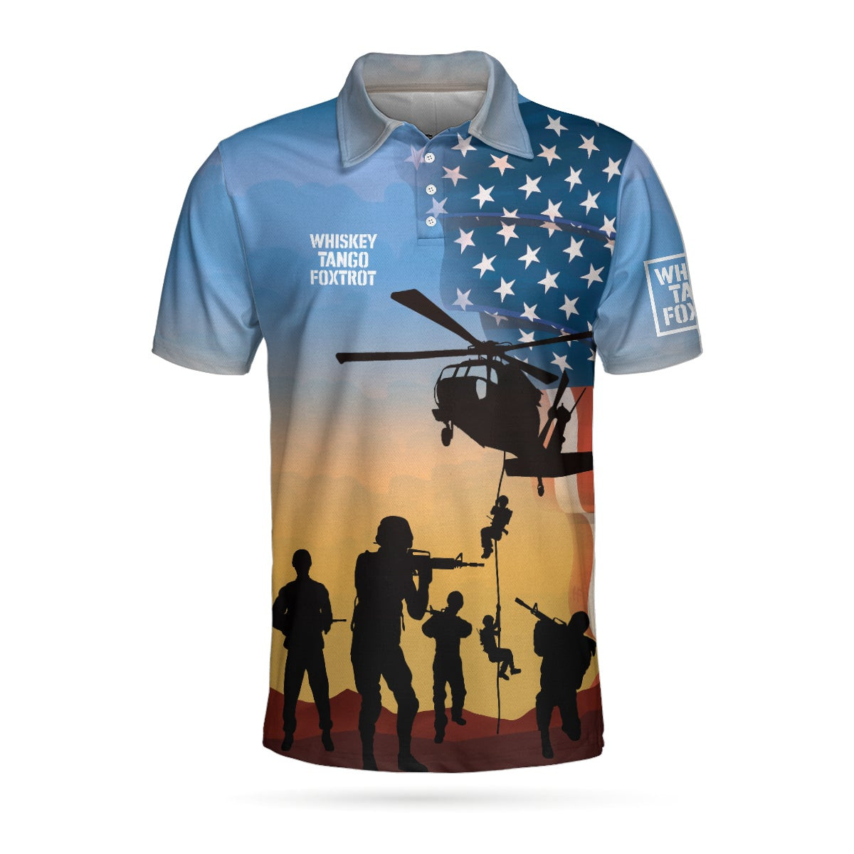 Whiskey Tango Foxtrot Military Polo Shirt Helicopter American Flag Polo Shirt Patriotic Military Shirt For Men