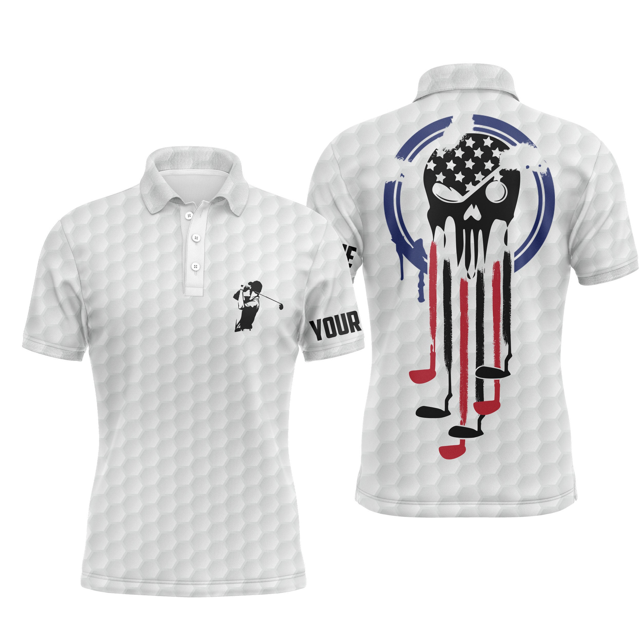 White American Flag Golf Polo Shirt For Mens Dry-Fit Golf Reaper Personalized Golf Gifts For Men