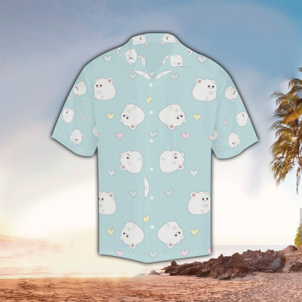 White Cute Hamsters Heart Pattern Mens All Over Print Hawaiian Shirt for Men and Women