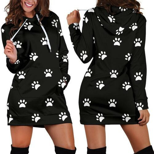 White Dog Paws Hoodie Dress Sweater Dress Sweatshirt Dress 3d All Over Print For Women Hoodie