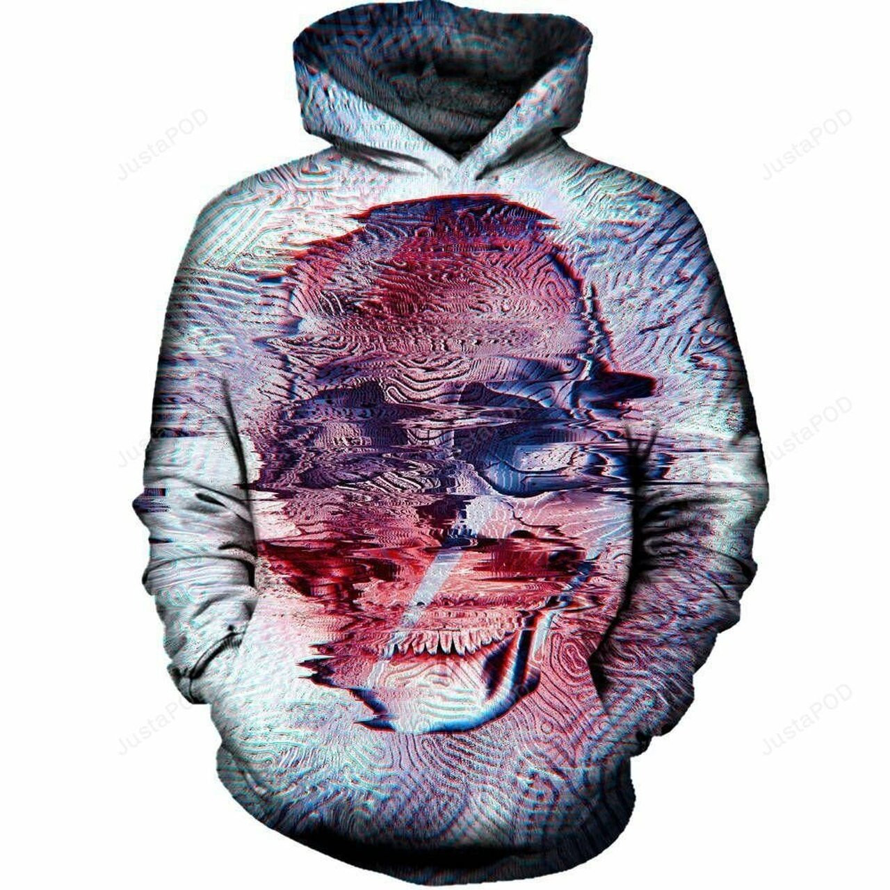 White Glitch Skull 3d All Over Printed Hoodie