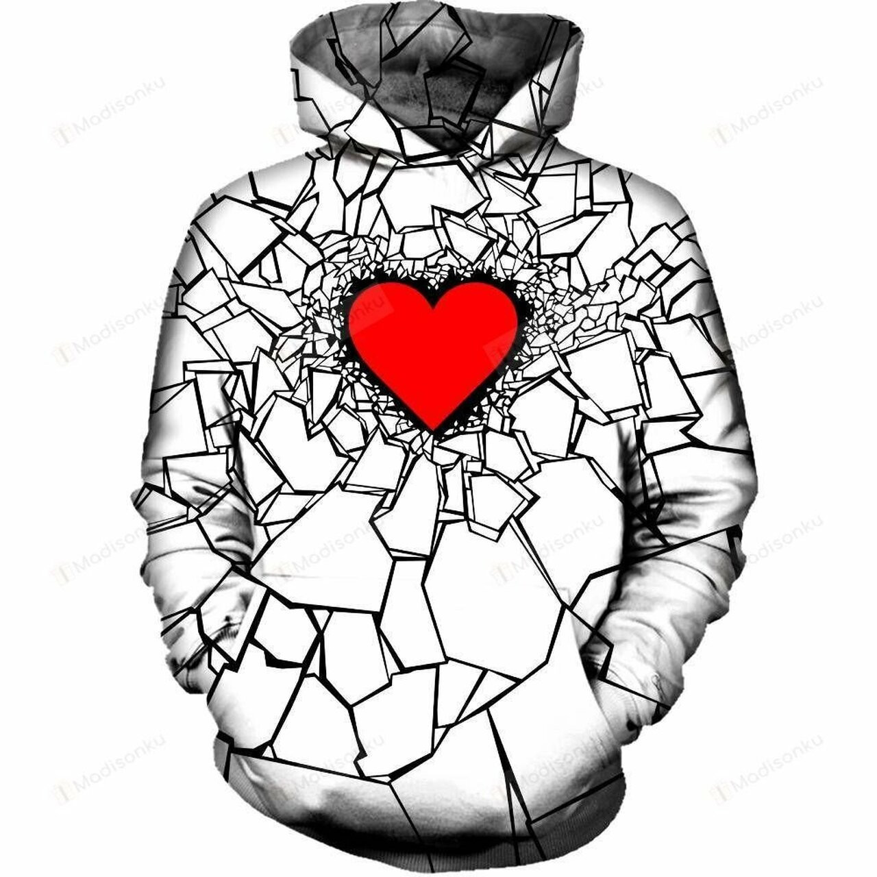 White Heart Break 3d All Over Printed Hoodie