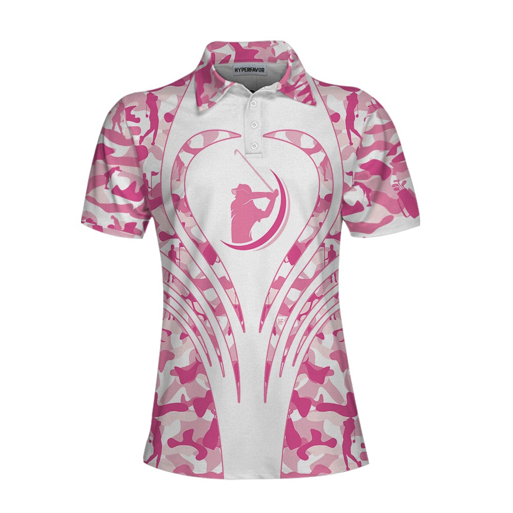 White Pink Camouflage Thinning Layout Golf Short Sleeve Women Polo Shirt Best Golf Shirt For Female Golfers