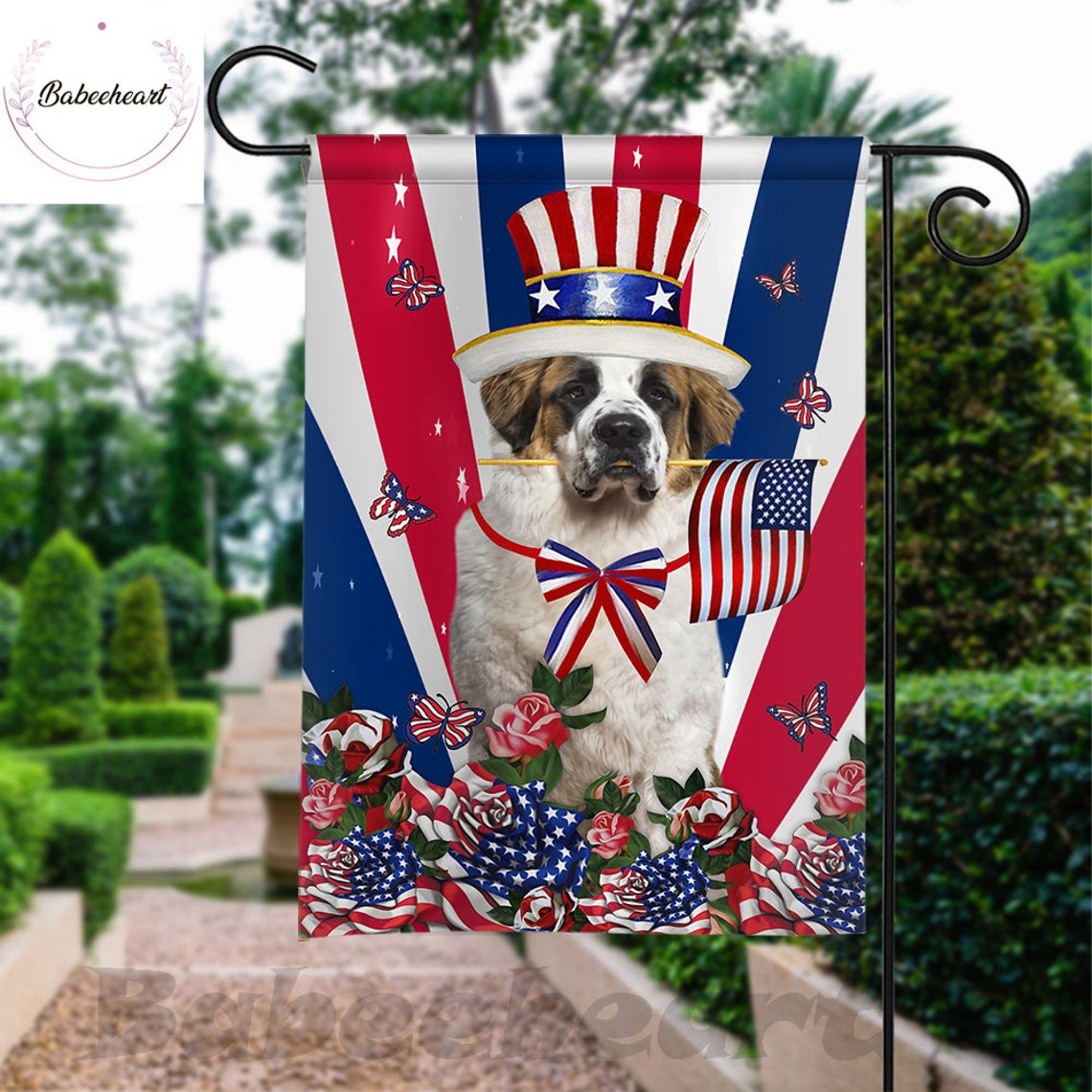 White Saint Bernard Independence Day Flag 4th Of July FlagDog Fourth July Flag USA Independence Day Proud Nation Flags