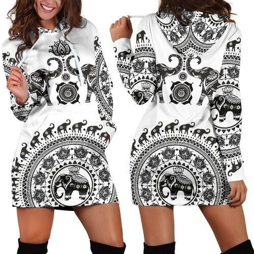 White Twin Elephants Hoodie Dress Sweater Dress Sweatshirt Dress 3d All Over Print For Women Hoodie