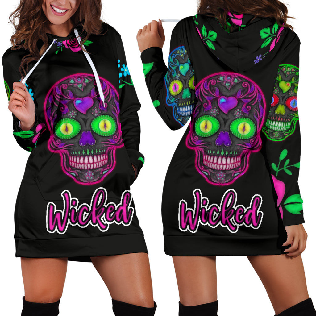 Wicked Skulls Hoodie Dress 3d All Over Print For Women Hoodie