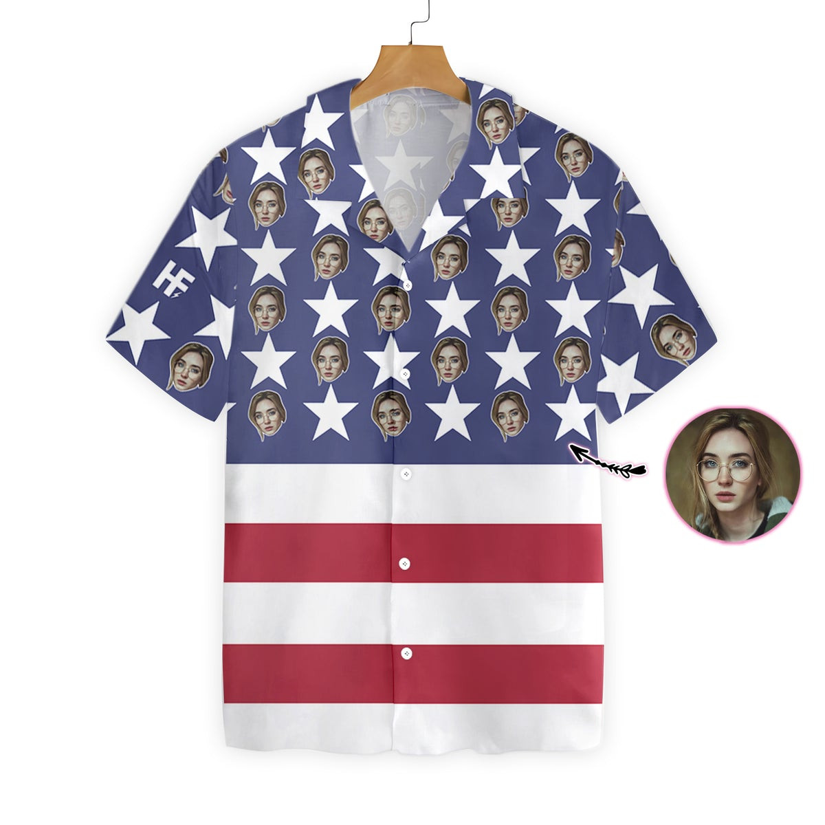 Wife Face American Flag Custom Hawaiian Shirt