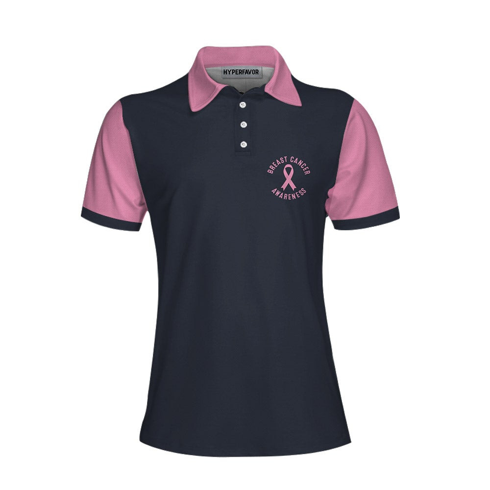 Wife Mom Fighter Short Sleeve Women Polo Shirt Black And Pink Breast Cancer Ribbon Shirt For Mom