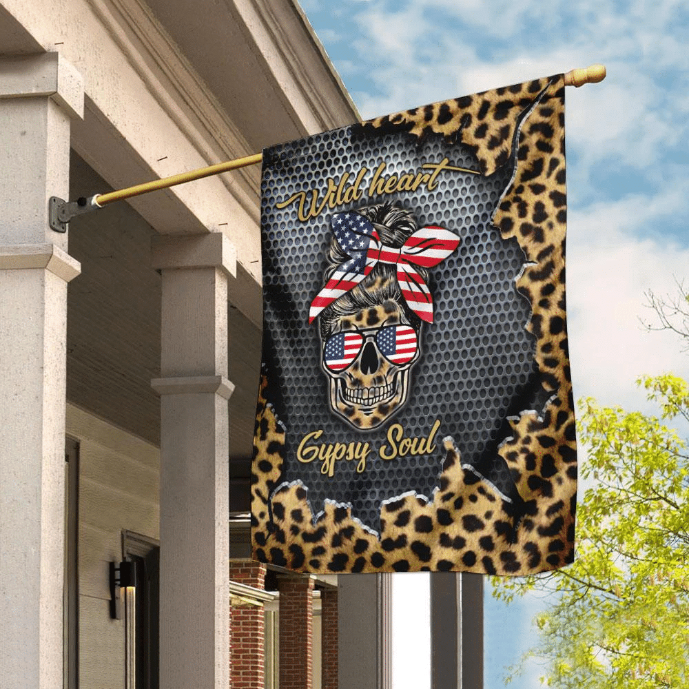 Wild Heart Gypsy Soul Leopard Skull Flag Garden Flag House Flag