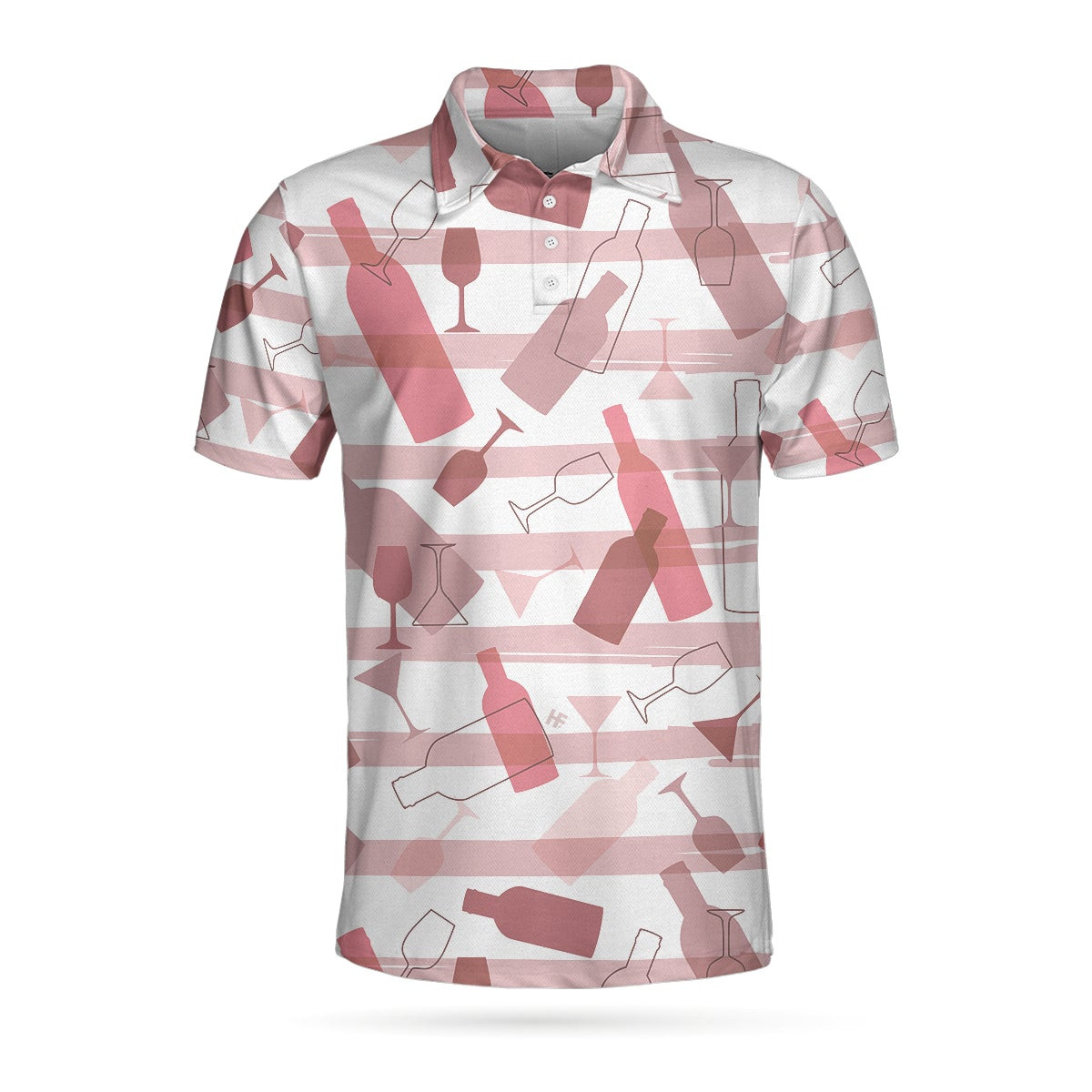 Wine Pattern Short Sleeve Polo Shirt Pink Horizontal Stripe Polo Shirt Best Wine Drinking Shirt For Men