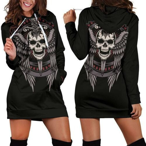 Winged Skull Hoodie Dress Sweater Dress Sweatshirt Dress 3d All Over Print For Women Hoodie