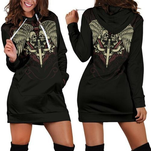 Winged Skull Hoodie Dress Sweater Dress Sweatshirt Dress 3d All Over Print For Women Hoodie