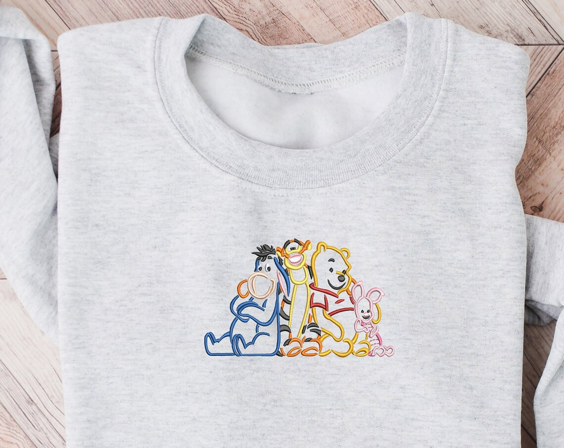 Winnie The Pooh And Friends Embroidered Crewneck Winnie The Pooh Sweatshirt Tigger Sweatshirt Piglet Shirt Womens Disney Crewneck