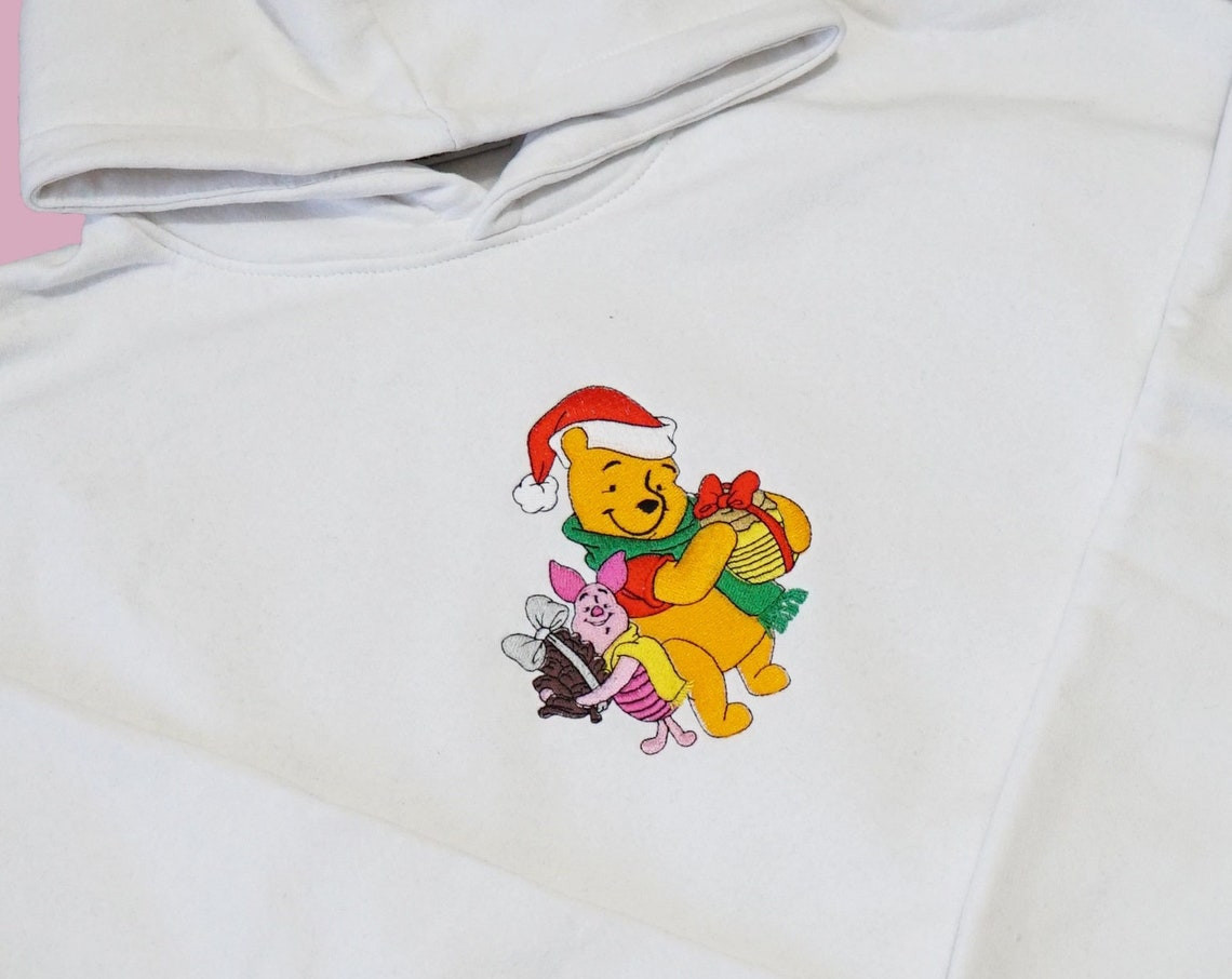 Winnie The Pooh Christmas Embroidered Sweatshirt Hoodie Embroidered Sweatshirt Winnie The Pooh Embroidery Pooh Hoodie Unisex