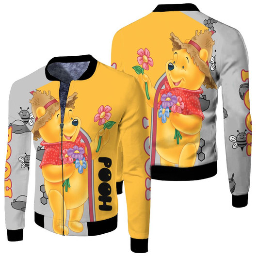 Winnie The Pooh Picking Flower Fan Fleece Bomber Jacket