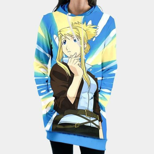 Winry Rockbell Thinking Hooded Dress 3d Hoodie Dress Sweater Dress Sweatshirt Dress Hoodie