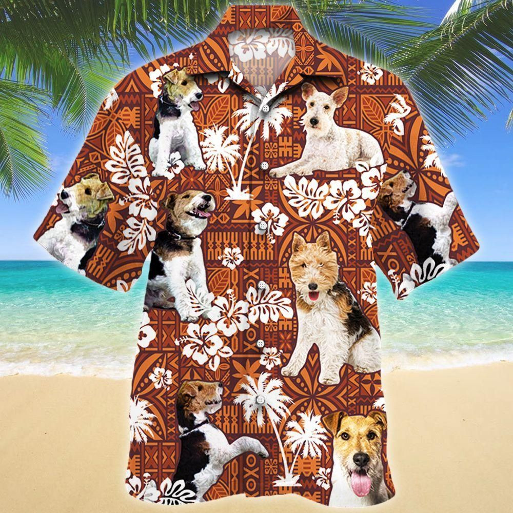 Wire Fox Terrier Dog Red Tribal Aloha Hawaiian Shirt Colorful Short Sleeve Summer Beach Casual Shirt For Men And Women