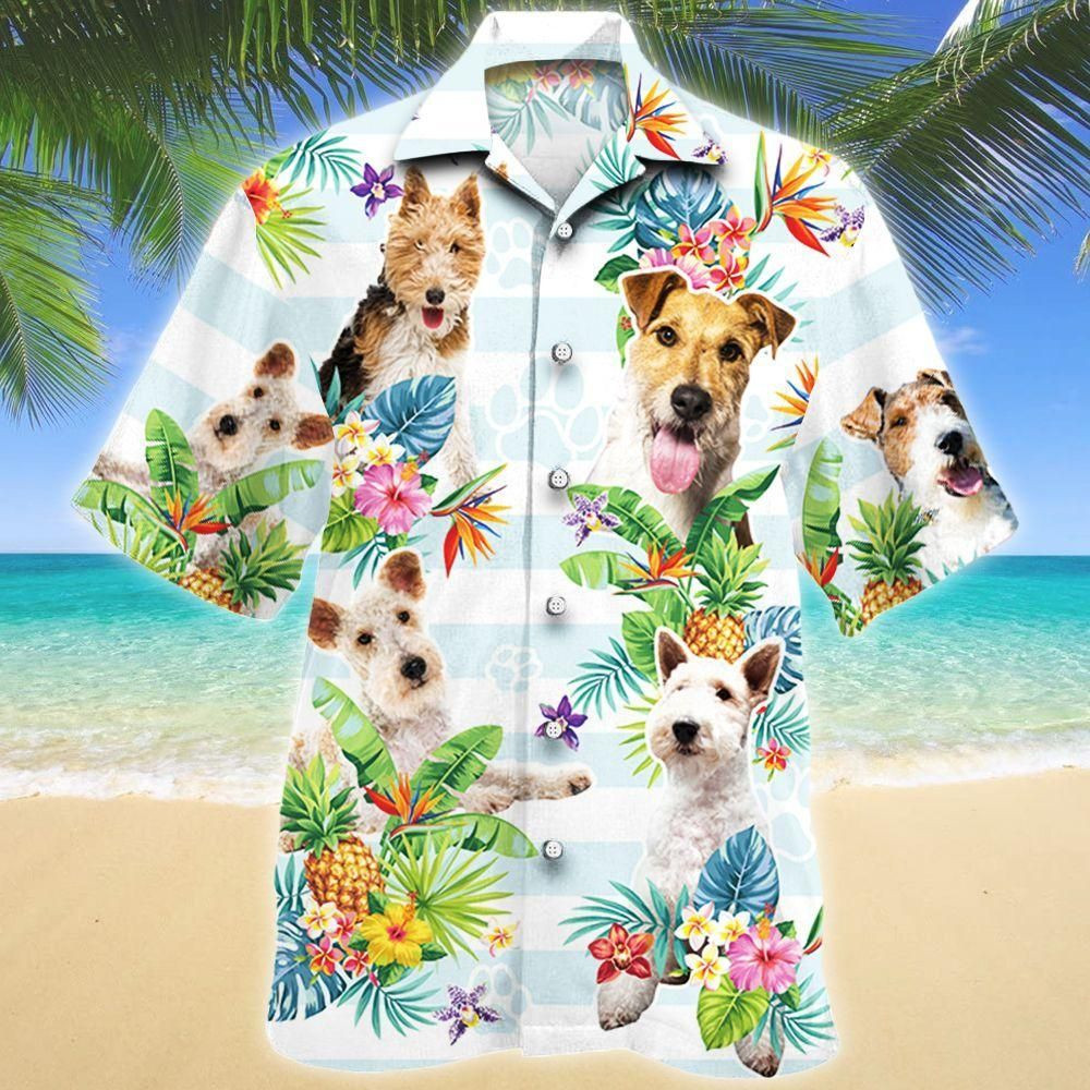Wire Fox Terrier Dog Tropical Flower Aloha Hawaiian Shirt Colorful Short Sleeve Summer Beach Casual Shirt For Men And Women