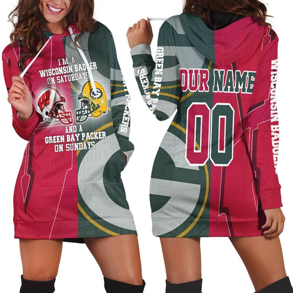 Wisconsin Badger On Saturdays And Green Bay Packer On Sundays 3d Hoodie Dress Sweater Dress Sweatshirt Dress