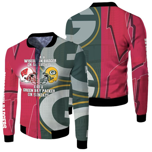 Wisconsin Badger On Saturdays And Green Bay Packer On Sundays Fleece Bomber Jacket