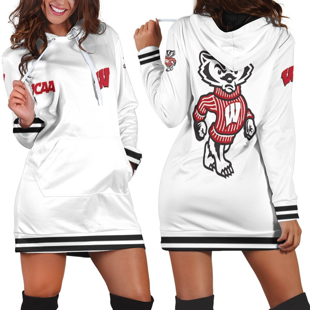 Wisconsin Badgers Ncaa Classic White With Mascot Logo Gift For Wisconsin Badgers Fans Hoodie Dress Sweater Dress Sweatshirt Dress
