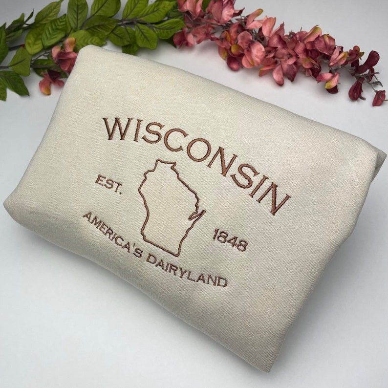 Wisconsin Embroidered Sweatshirt- Wisconsin T-Shirt and Sweatshirt