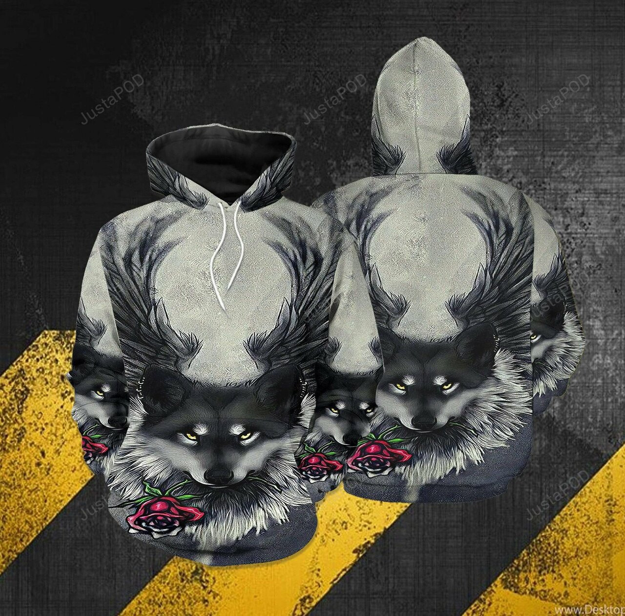 Wolf And Rose 3d All Print Hoodie, Zip-up Hoodie