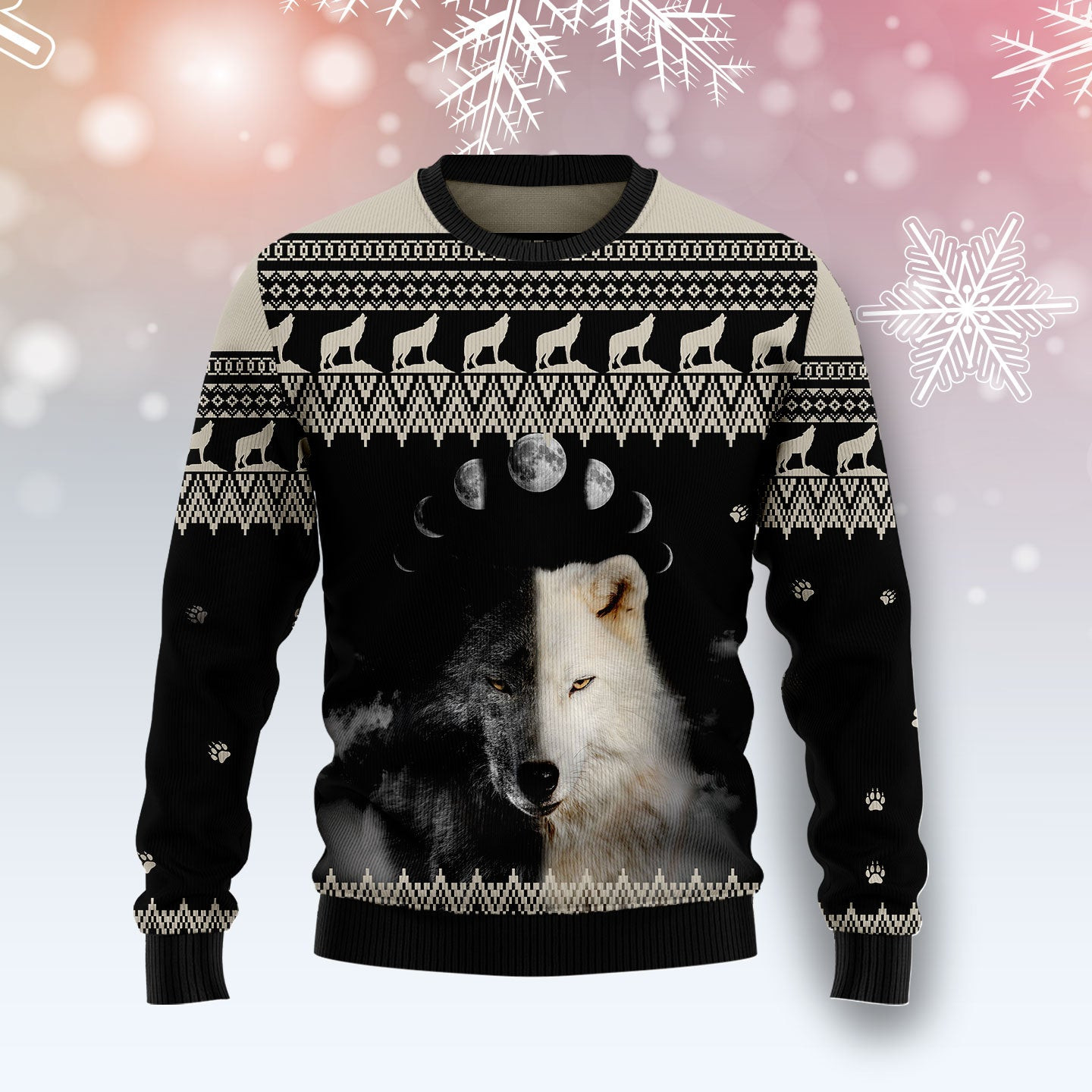 Wolf Day And Night Ugly Christmas Sweater