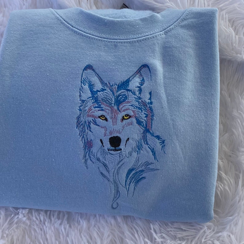 Wolf Embroidered Sweatshirt- Animal Lover Shirt