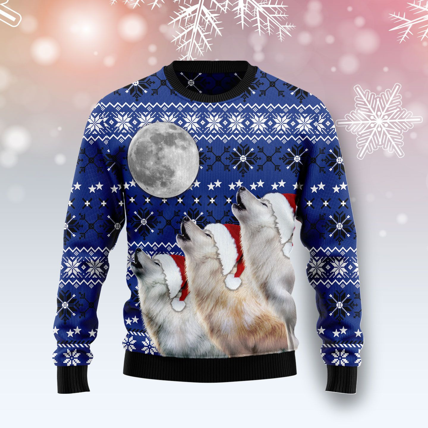 Wolf Howling Moon Ugly Christmas Sweater Ugly Sweater For Men Women