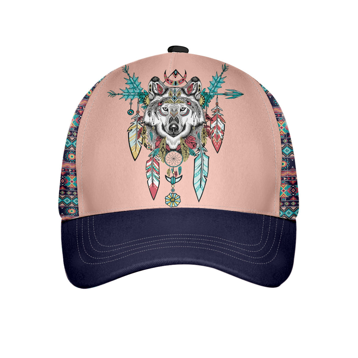 Wolf In Aztec Style Native American Classic Cap Unisex Wolf Baseball Cap Native American Themed Gift