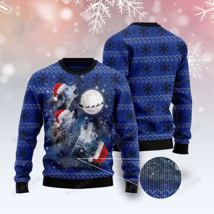 Wolf Under The Moon Ugly Christmas Sweater Ugly Sweater For Men Women