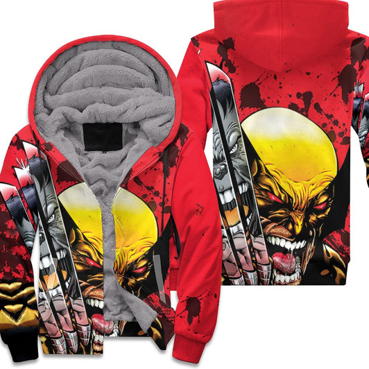 Wolverine With Claws Vs Hulk 3D Fleece Hoodie