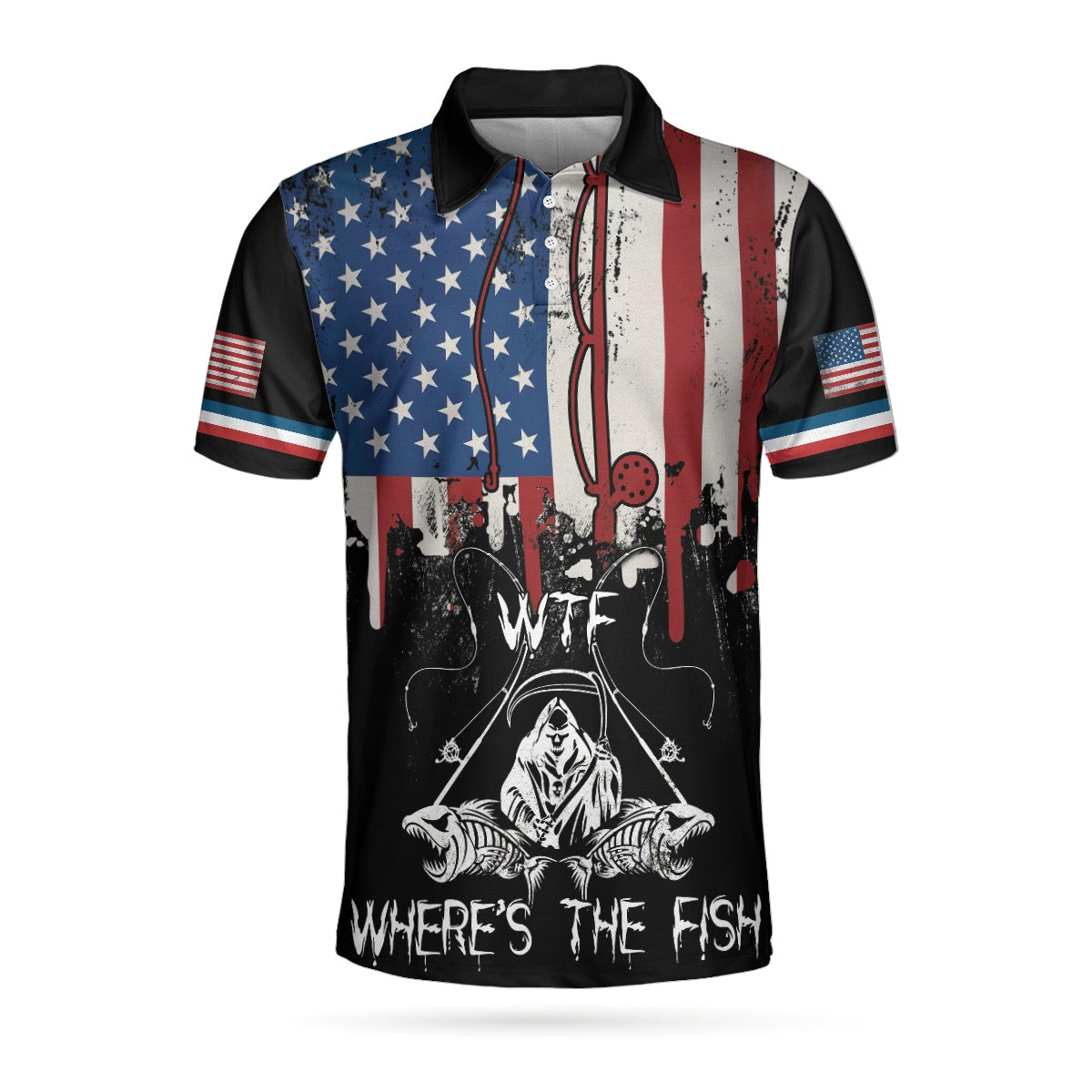 Woman Want Me Fishes Fear Me Black Version Polo Shirt Fish Skeleton Reaper American Flag Polo Shirt Best Fishing Shirt For Men