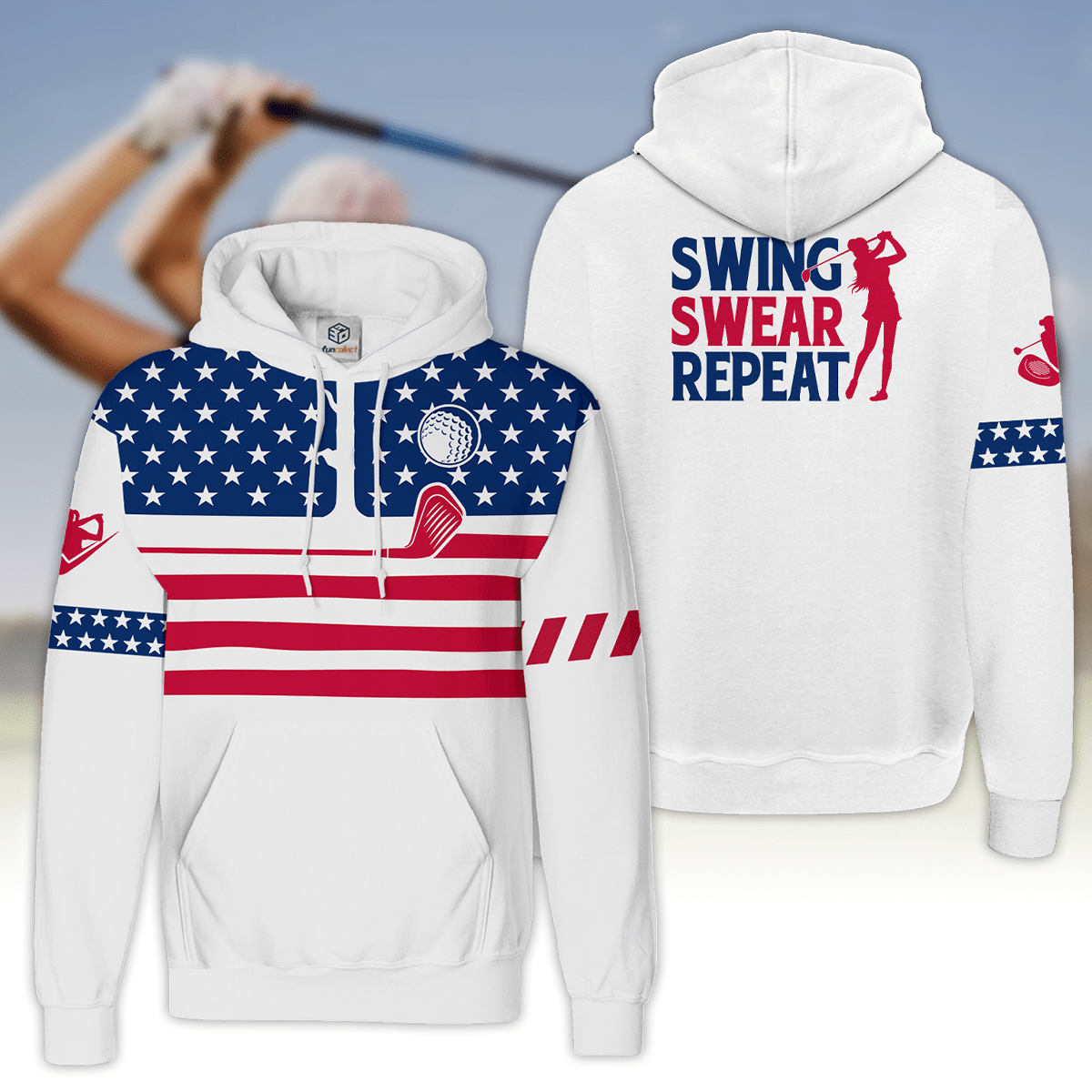 Womens Golf Hoodie Shirt American Flag Swing Swear Repeat Women Golf Shirt