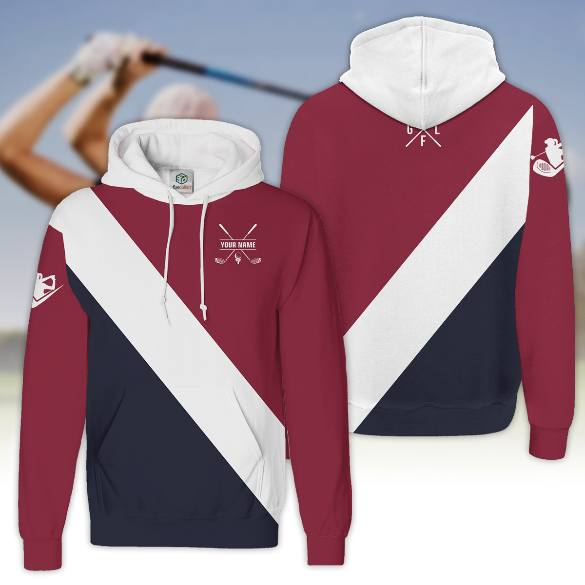 Womens Golf Hoodie Shirt Custom Name Color Maroon White And Navy Women Golf Shirt