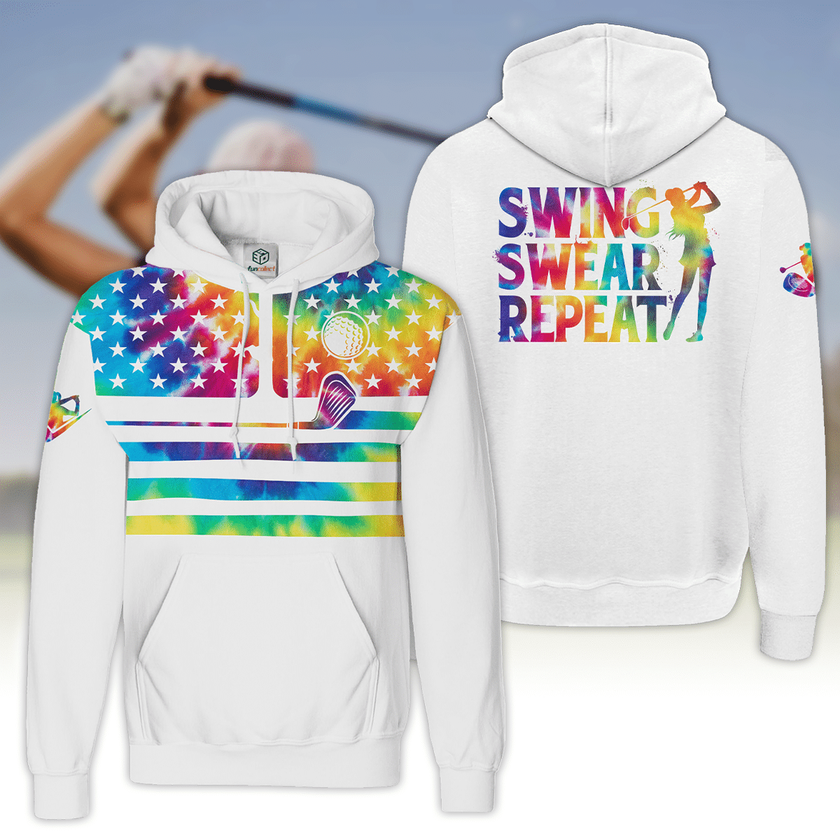 Womens Golf Hoodie Shirt Tie-Dye American Flag Swing Swear Repeat Women Golf Shirt