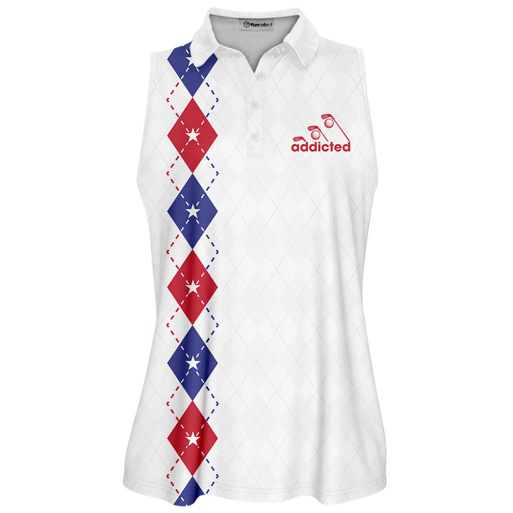 Womens Golf Polo Shirt Addicted American Flag Sleeveless Polo Shirt Sleeve Polo Shirt Women Golf Shirt