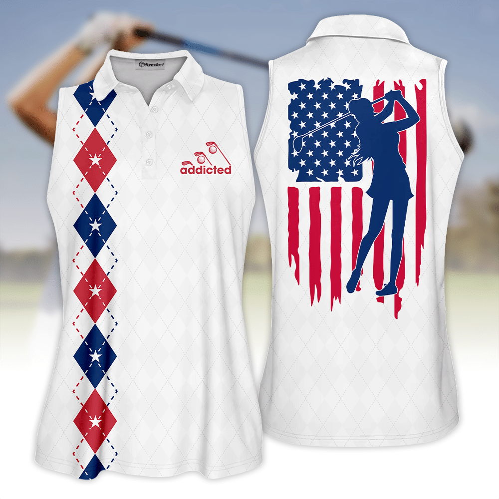 Womens Golf Polo Shirt Addicted American Flag Sleeveless Polo Shirt Sleeve Polo Shirt Women Golf Shirt