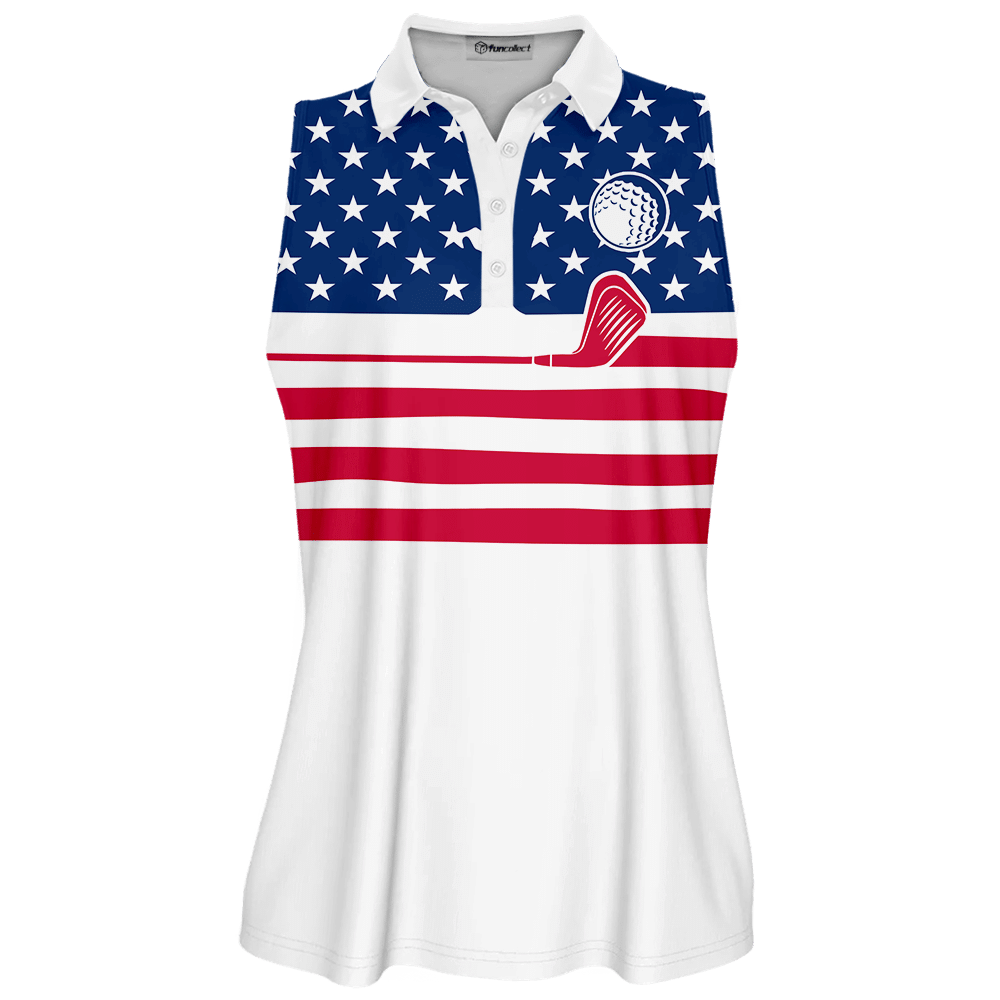 Womens Golf Polo Shirt American Flag Swing Swear Repeat Sleeveless Polo Shirt Sleeve Polo Shirt Women Golf Shirt