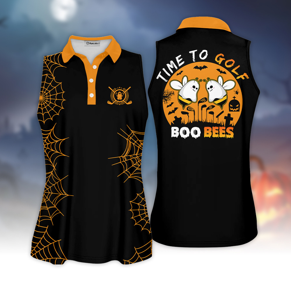 Womens Golf Polo Shirt Happy Halloween Time To Golf Boo Bees Women Golf Shirt