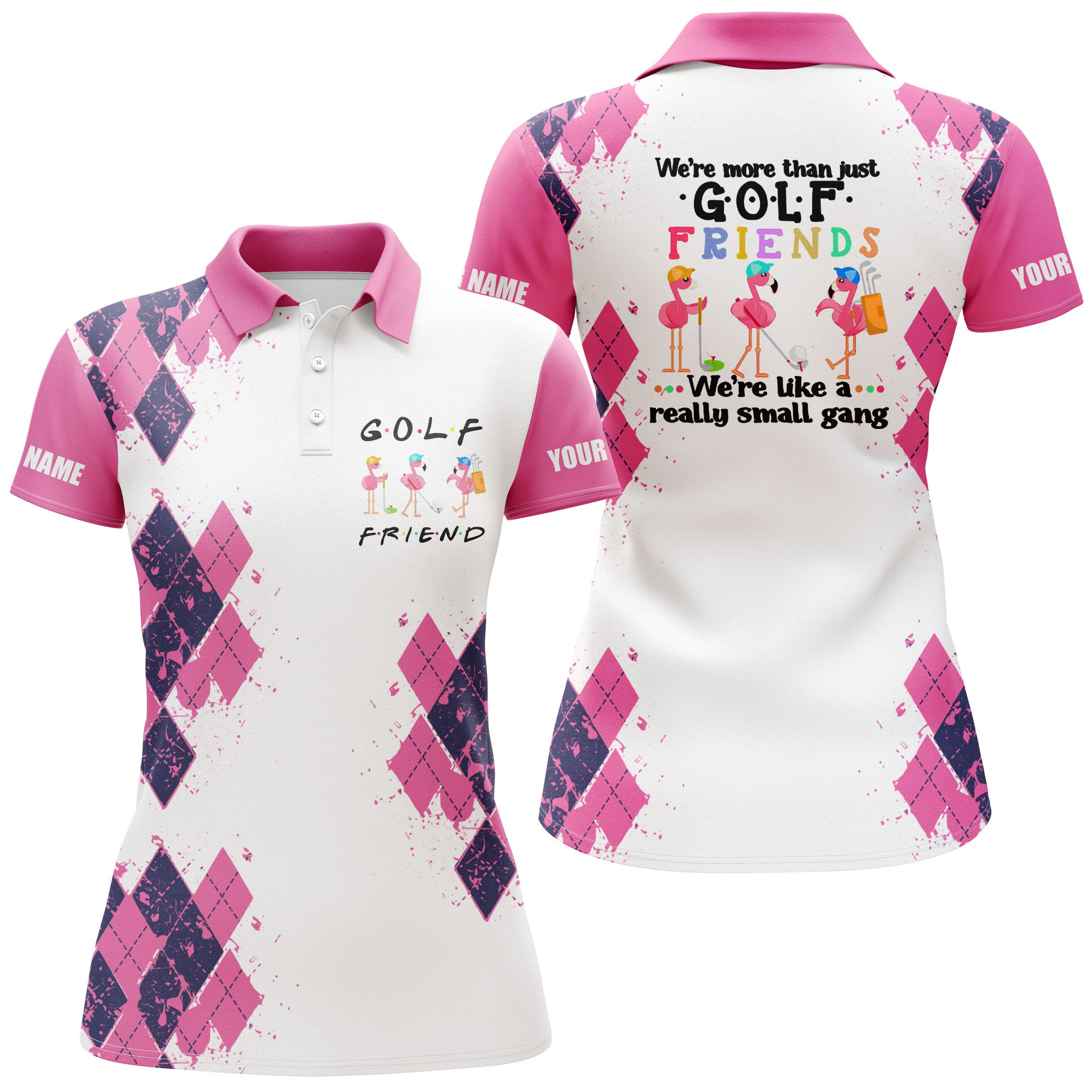 Womens Golf Polo Shirt Were More Than Just Golf Friends Flamingo Custom Name Funny Golf Shirt