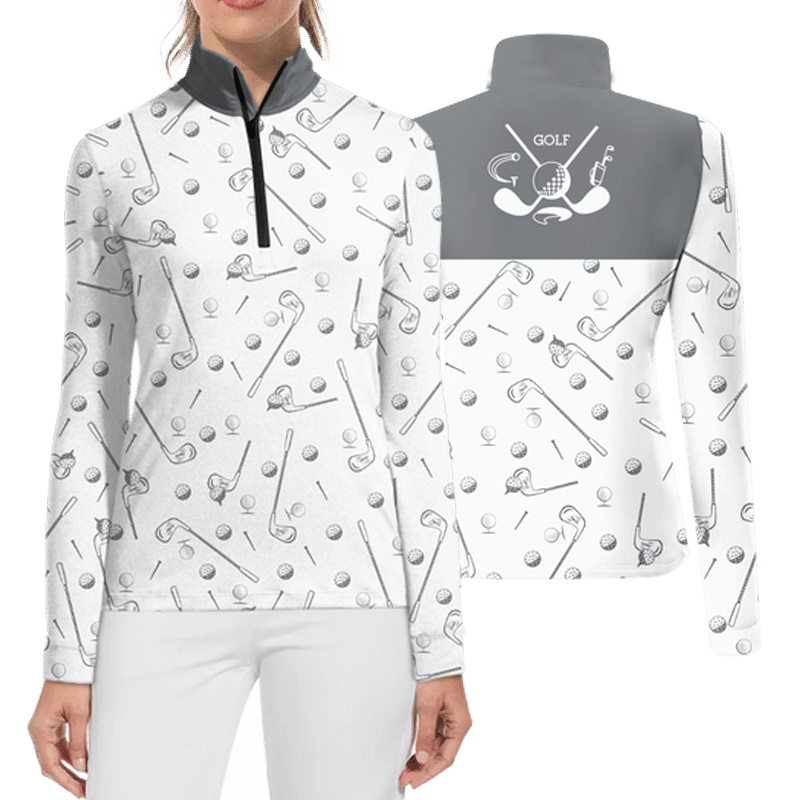 Womens Golf Print Long Sleeve Golf Polo Casual Shirt