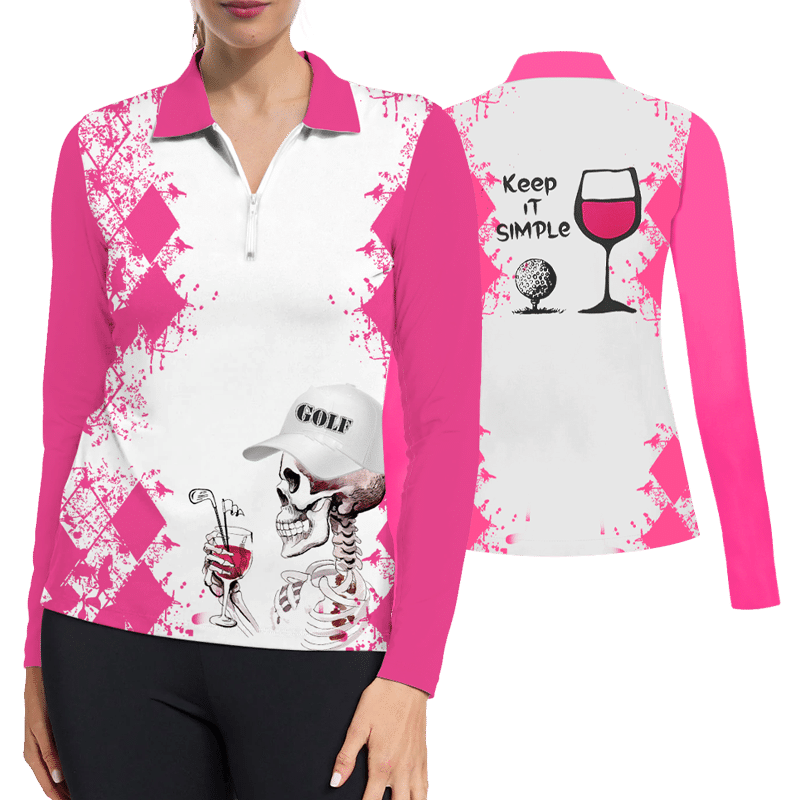 Womens  Keep It Simple  Print Long Sleeve Low Collar Golf Polo Shirt