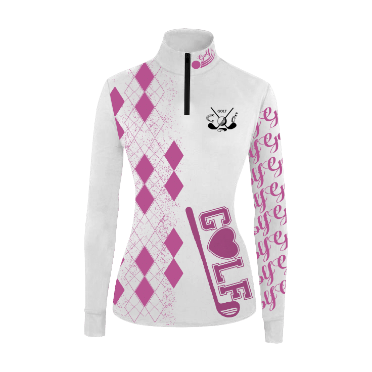 Womens Long Sleeve Golf Polo Shirt Golf Love pattern Pink Polo Shirt