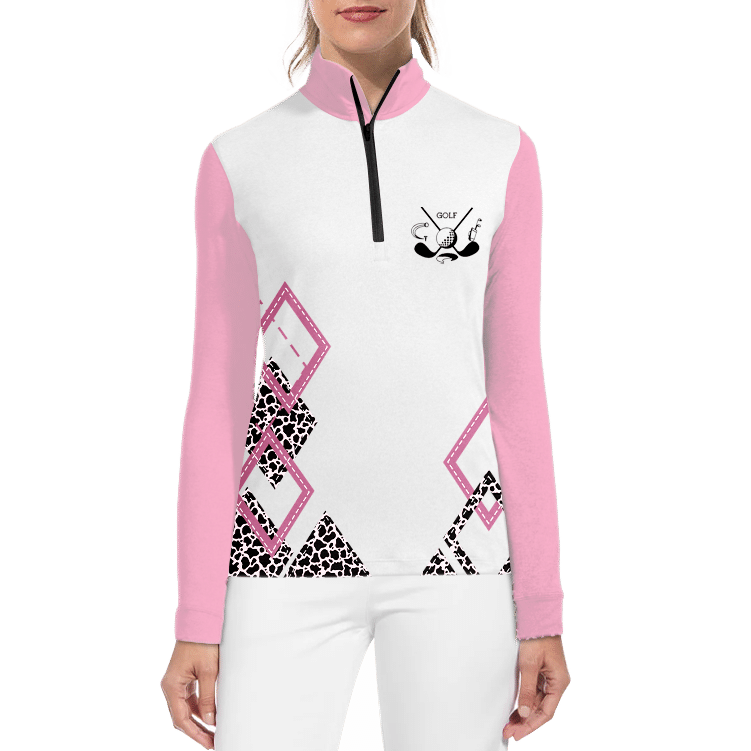 Womens Long Sleeve Golf Polo Shirt Leopard With A Golf Club Pink