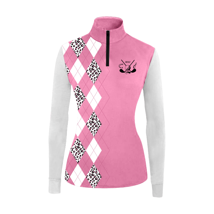 Womens Long Sleeve Golf Polo Shirt Pink And White Shirt For Women