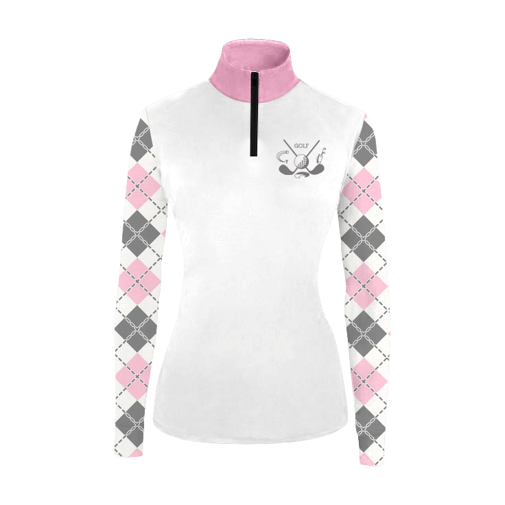 Womens Long Sleeve Golf Polo Shirt With A Golf Clubs