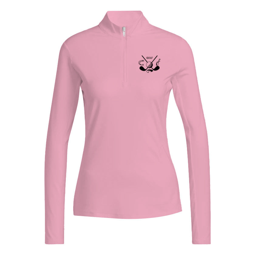 Womens Pink Ribbon Breast CancerLong Sleeve Low Collar Golf Polo Shirt