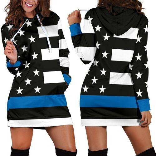 Womens Thin Blue Line Flag Hoodie Dress Sweater Dress Sweatshirt Dress 3d All Over Print For Women Hoodie